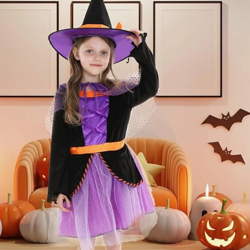 Conjunto de disfraz de bruja de Halloween a juego para toda la familia