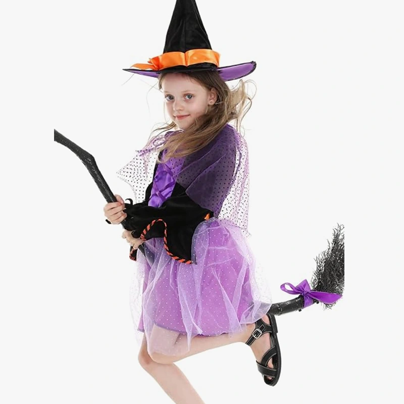Disfraz de bruja para fiesta escolar de Halloween con sombrero puntiagudo